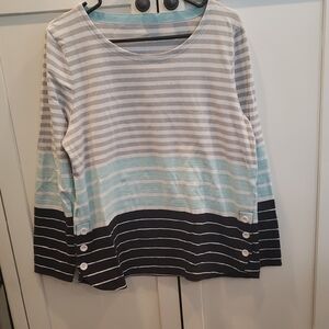 Talbots Striped Gray and White Tee